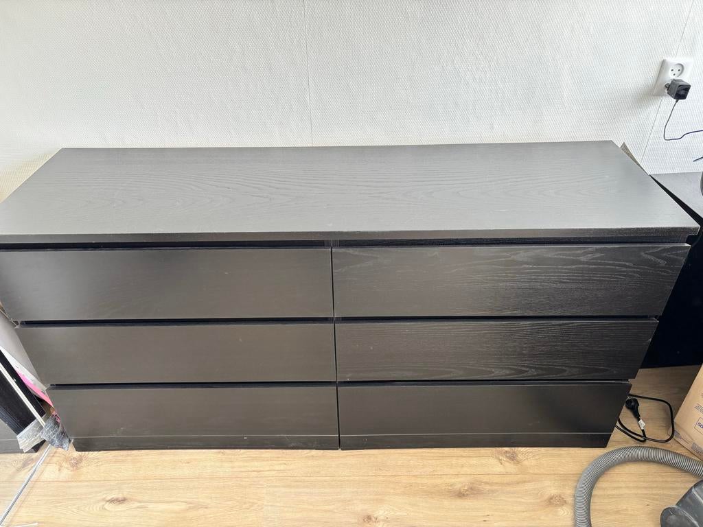 Ikea Malm ladekast zwartbruin met 6 lades, Ophalen, Gebruikt, 5 laden of meer, 150 tot 200 cm