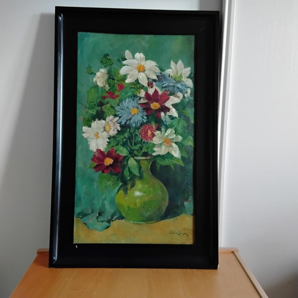 Vintage olieverf op doek met houten lijst 50x78 cm, Ophalen of Verzenden