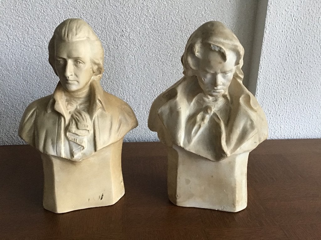 borstbeeld van Mozart en Beethoven, Buste, Ophalen of Verzenden, Overige materialen, Beige
