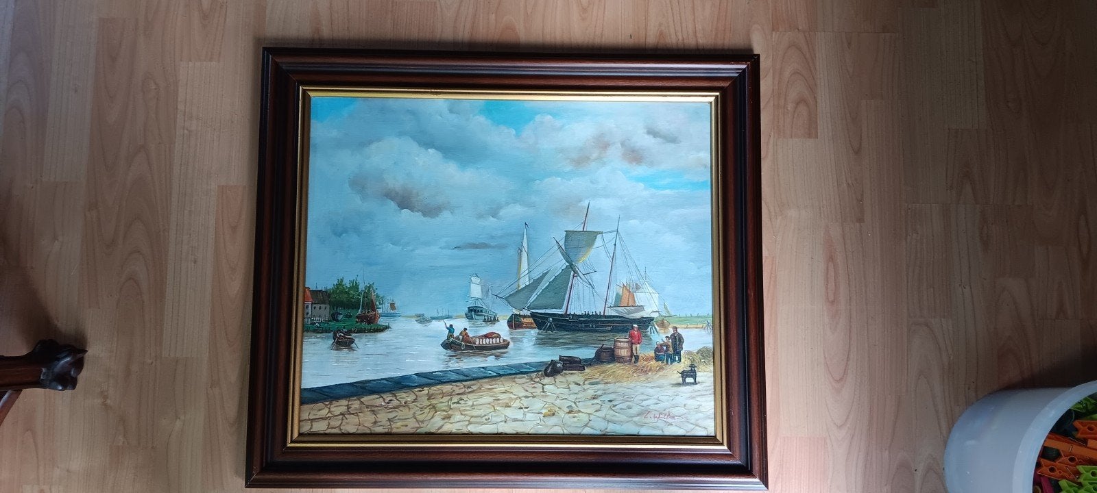 Olieverf schilderij van L. Williams in houten lijst, Antiek en Kunst, Ophalen, Bijzondere lijst
