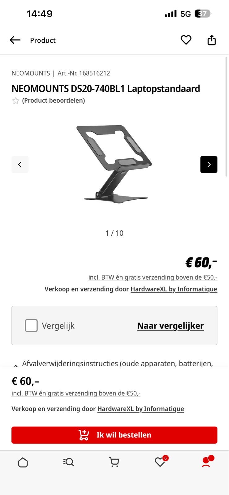 NEOMOUNTS DS20-740BL1 Laptopstandaard - Nieuw in doos, Ophalen, Nieuw, In diepte verstelbaar