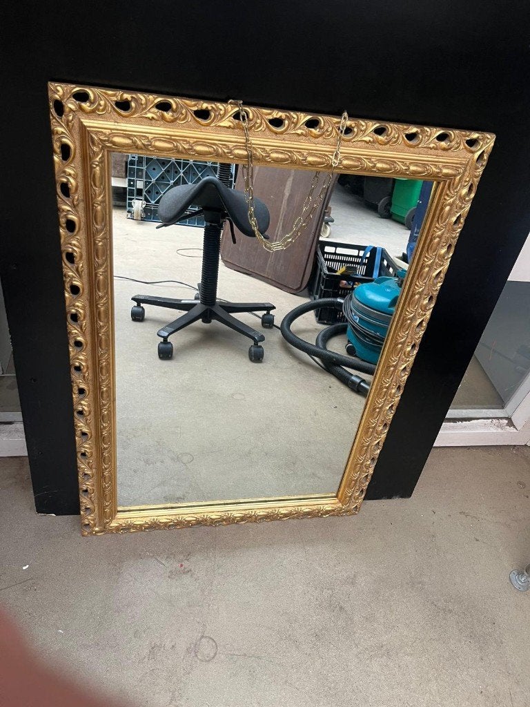 Prachtige Grote Gouden Barok Spiegel – Vintage Eyecatcher, Ophalen of Verzenden, Rechthoekig, 50 tot 100 cm, Minder dan 100 cm
