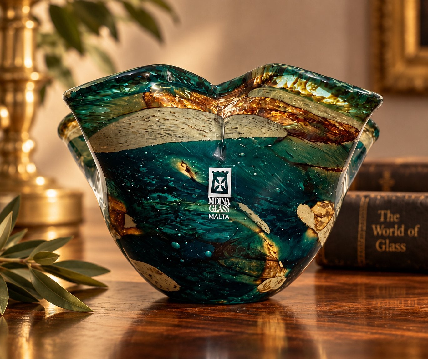 Mdina Glass Malta – Sea & Sand / Tiger, Huis en Inrichting, Handgemaakt, Ophalen of Verzenden, Groen, Glas