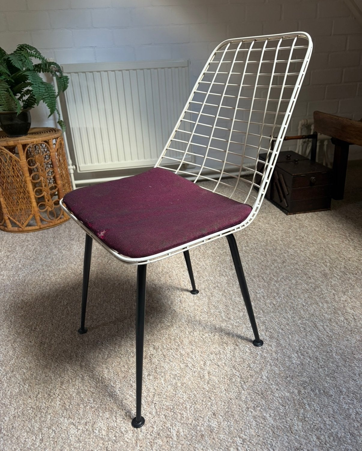 Vintage draadstaal stoelen 4 stuks Pastoe, Ophalen, Gebruikt, Wit, Vintage