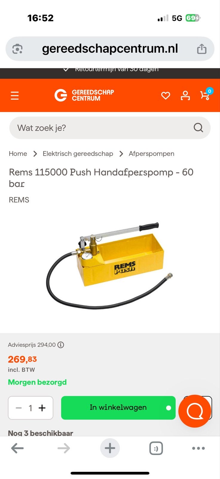 REMS 115000 Push Handafperspomp - 60 bar, Ophalen of Verzenden, Gebruikt, Overige typen, Overige merken