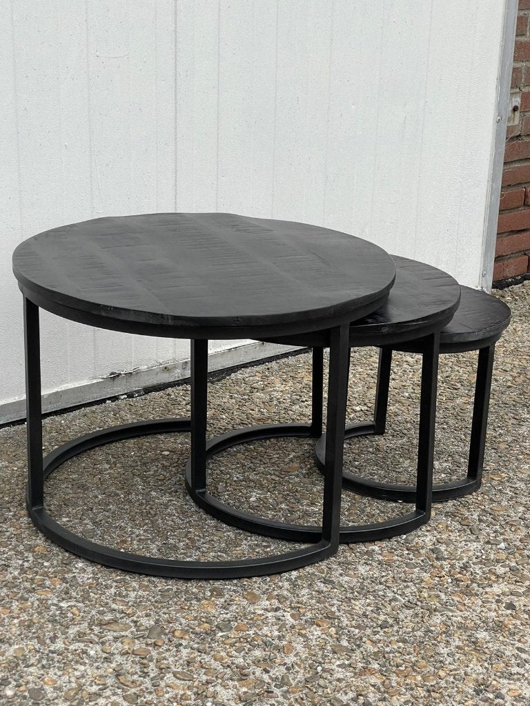Nieuwe salontafelset mango 3 Delig goud richmond look nieuw, Overige houtsoorten, 50 tot 100 cm, Salontafel bijzettafel set 3 delig