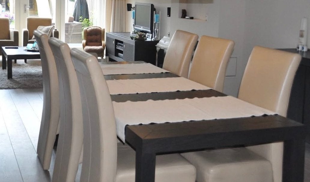 6 leren eetkamerstoelen, Huis en Inrichting, Ophalen, Gebruikt, Overige kleuren, Leer