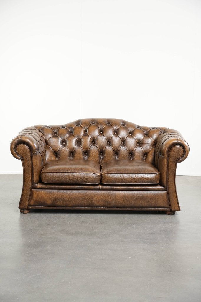 Tijdloze Engelse rundleren chesterfield 2 zits bank, Ophalen