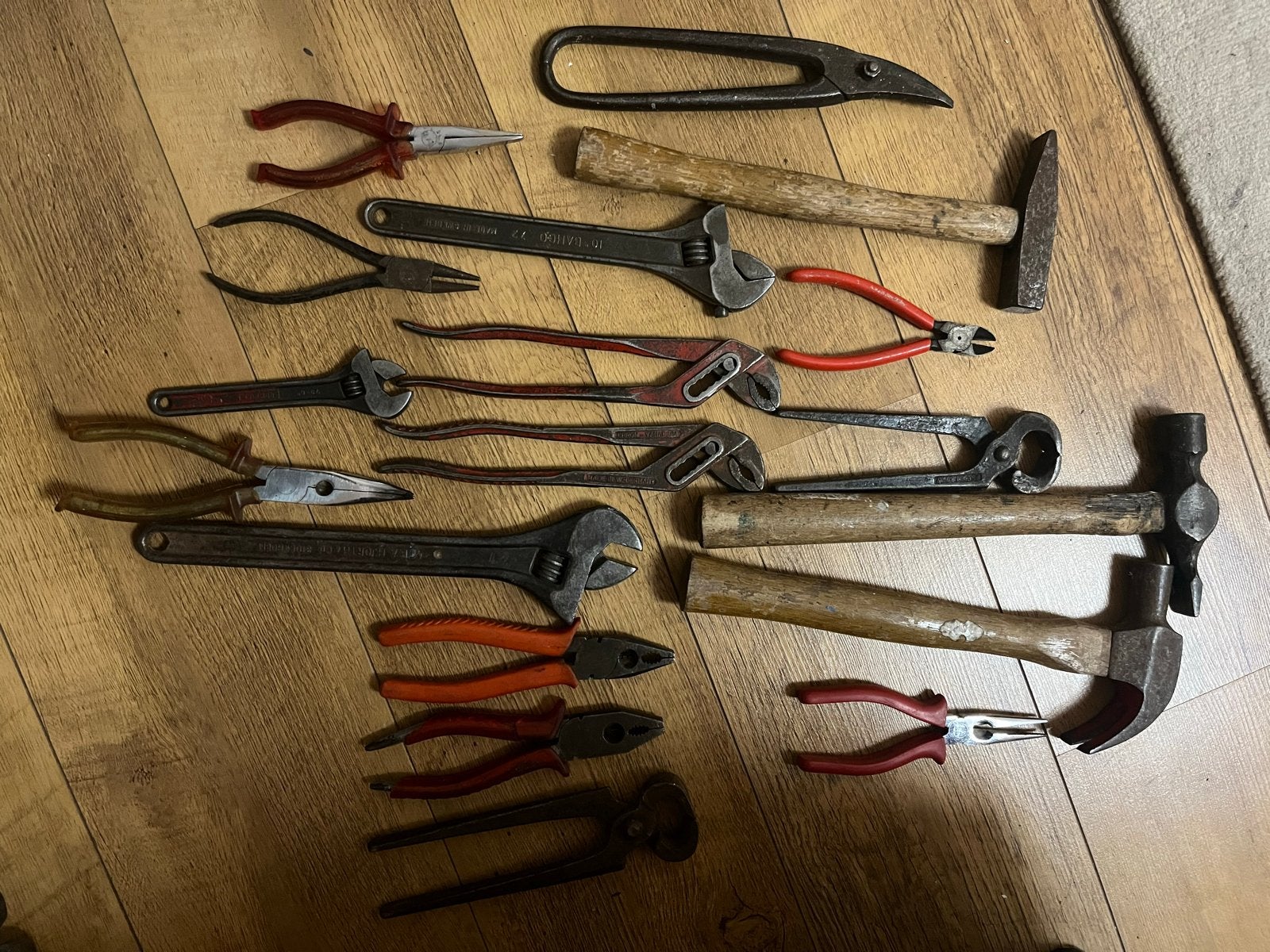 Grote set vintage gereedschap - hamers, tangen, moersleutels, Antiek en Kunst, Ophalen of Verzenden