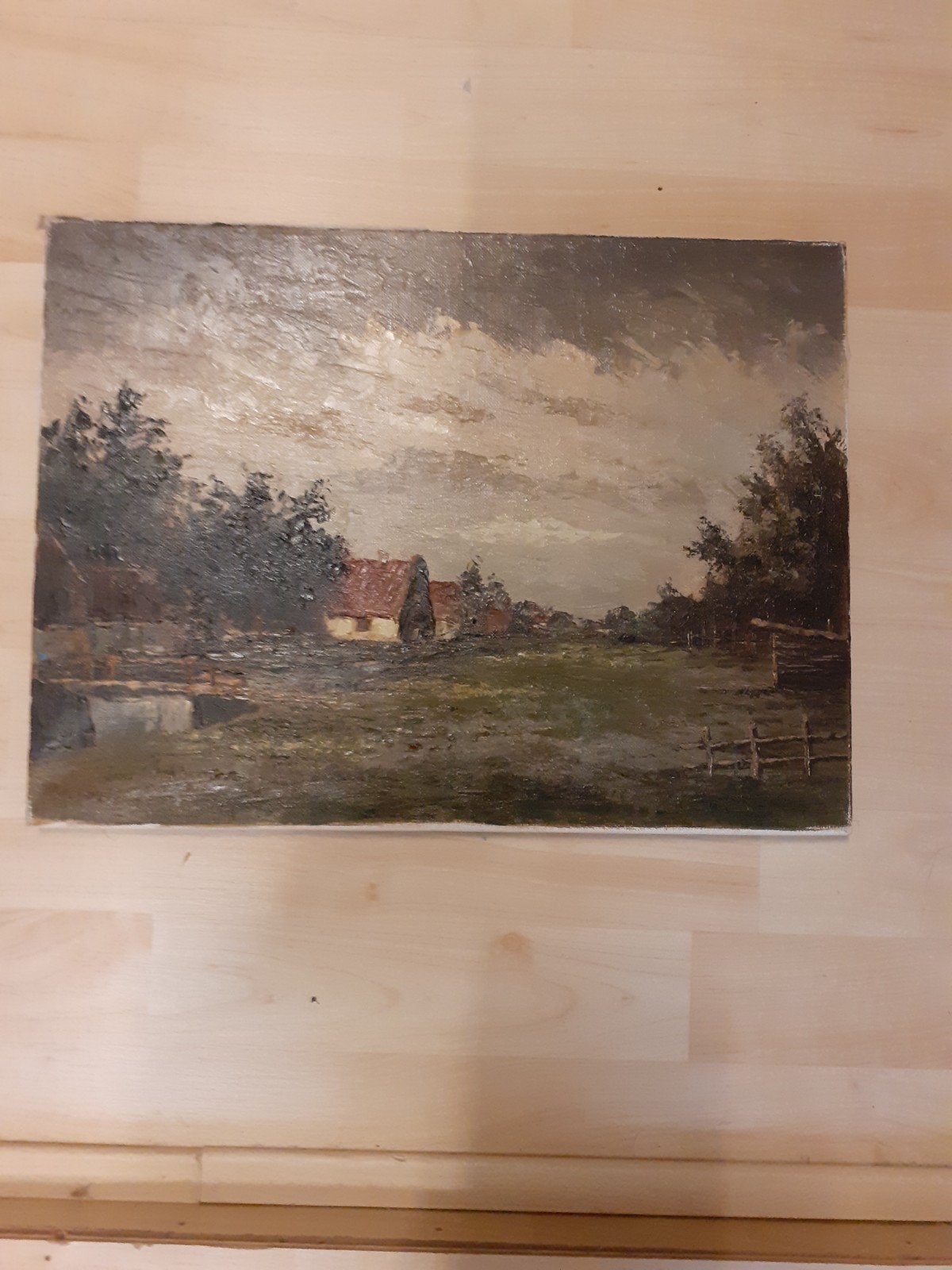Olieverf Schilderij Landschap met Boerderij 30x40 cm, Realistisch, Landschap, Olieverf, Doek