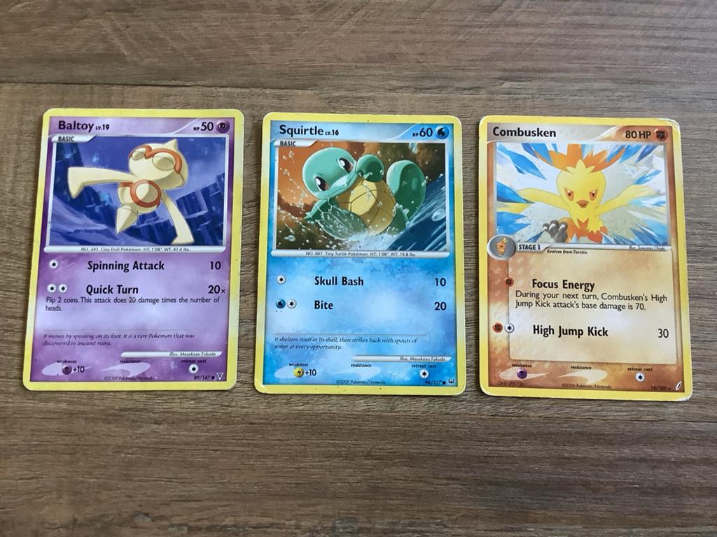 Oude Pokémon Kaarten - Baltoy, squirtle en combusken, Ophalen, Gebruikt, Meerdere kaarten
