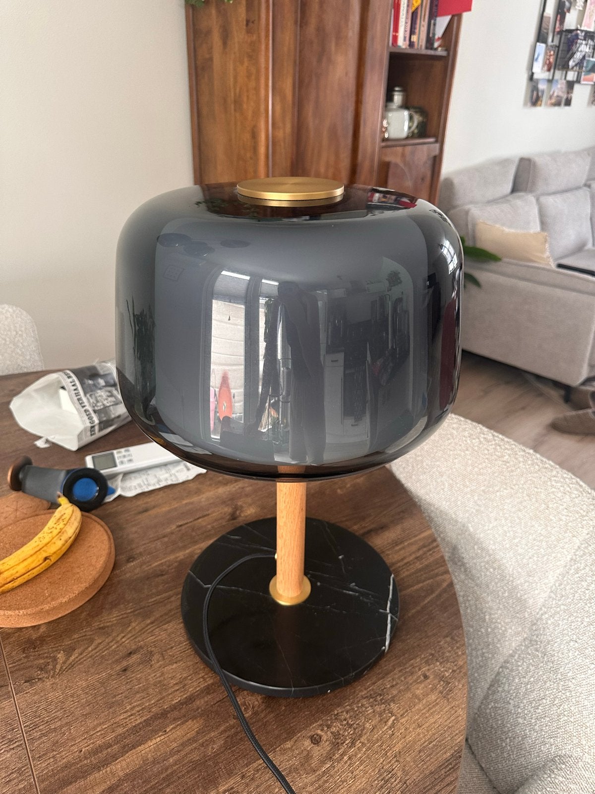 Moderne tafellamp met glazen kap en marmeren voet, Ophalen, Grijs, IKEA, Modern