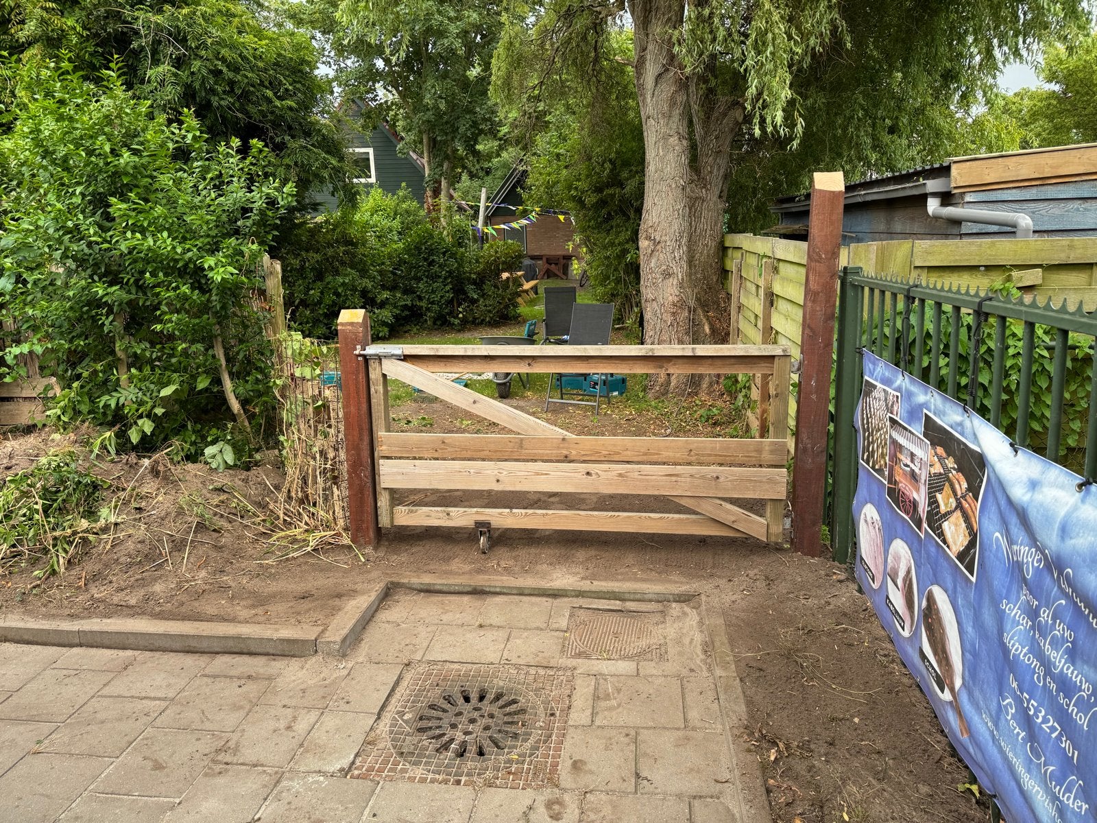 Robuust houten tuinhek met poort, Ophalen, Met poort, Gebruikt, Tuinhek