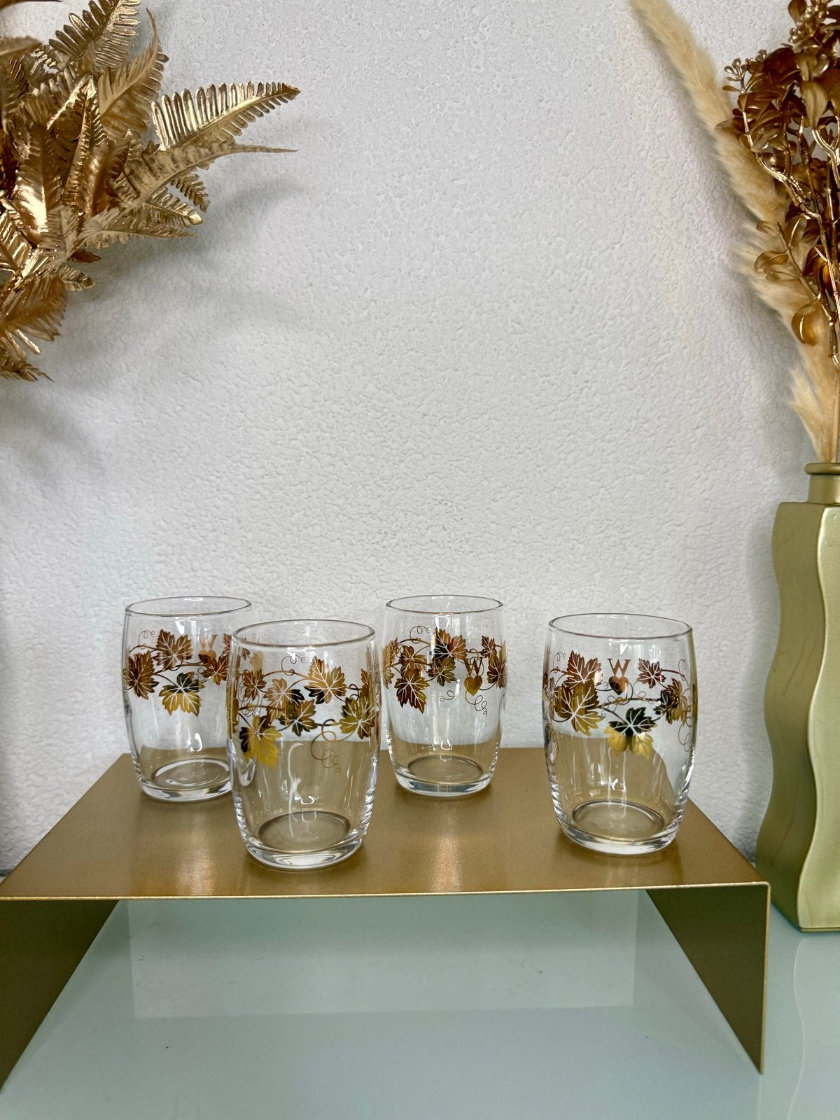 Set Wiener Heuriger wijnglazen met gouden wijnbladeren, Antiek en Kunst, Ophalen of Verzenden