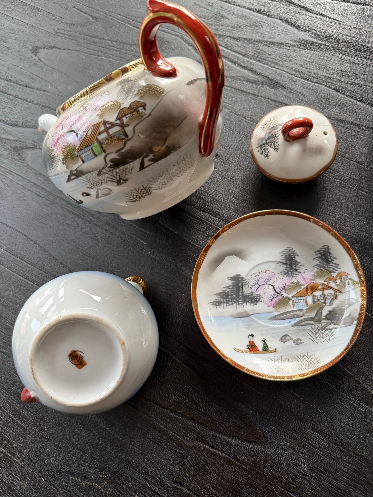Vintage Chinees Theeservies - Theepot, Melkkan, Kopjes, Scho, Antiek en Kunst, Ophalen of Verzenden