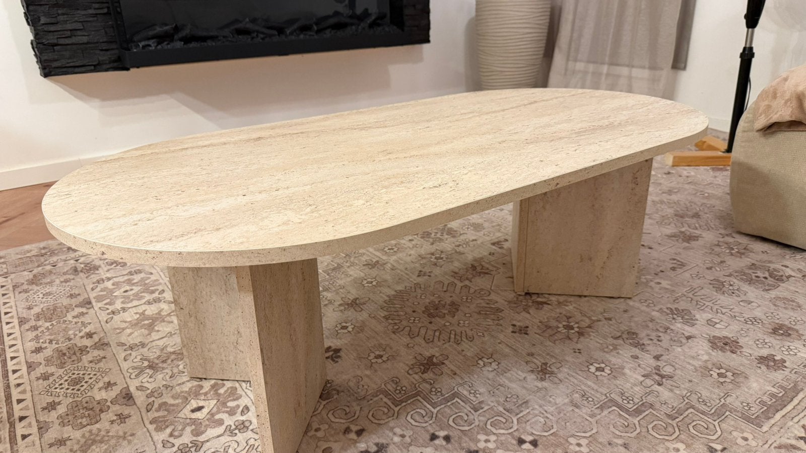 Salontafel travertin look als nieuw !, Ophalen, 100 tot 150 cm, 50 tot 100 cm, Zo goed als nieuw