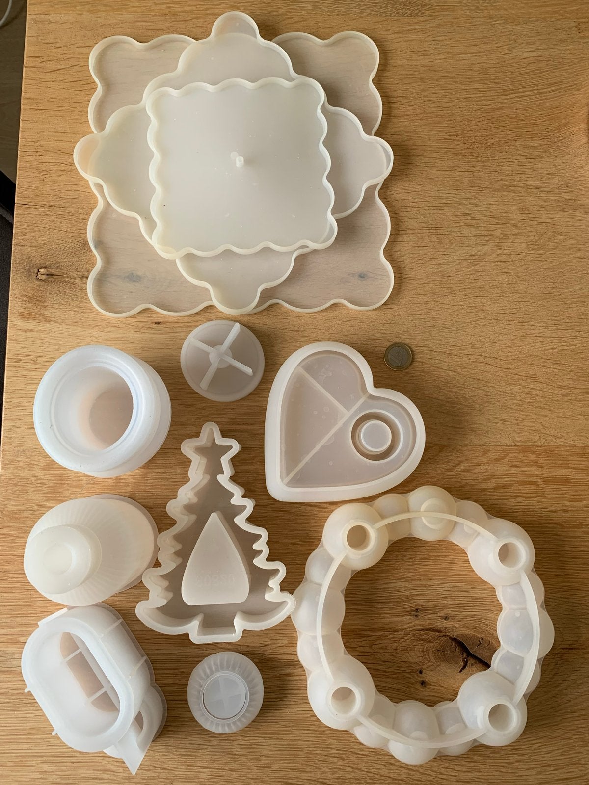 Siliconen mallen set voor epoxyhars, onderzetters en meer, Gebruikt, Ophalen of Verzenden, Kunststof, Herbruikbaar