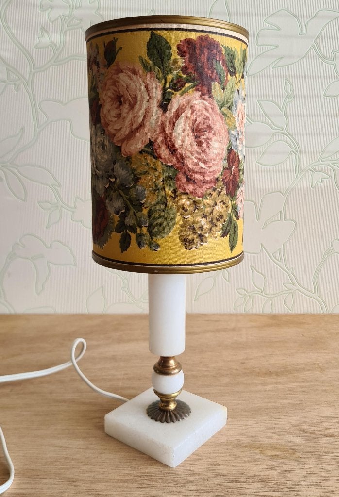 te koop: tafellamp onyx voet stoffen kap, vintage jaren 60, Ophalen of Verzenden, Gebruikt, Minder dan 50 cm