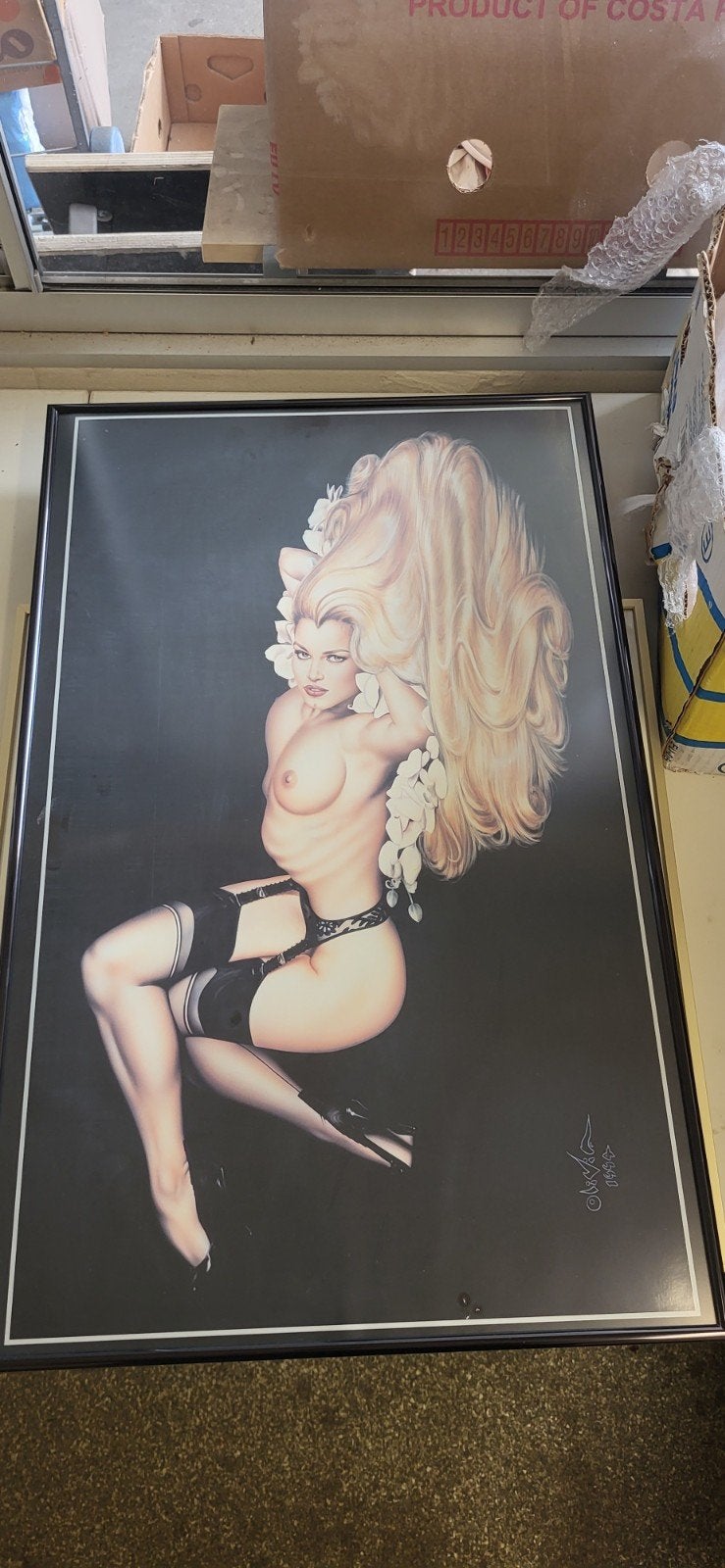 Pin-up poster ingelijst - Olivia De Berardinis stijl, Antiek en Kunst, Ophalen of Verzenden, Poster, Print/reproductie, Ingelijst