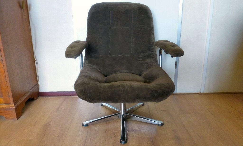 Chromen vintage draaistoel / relax fauteuil 1969, Huis en Inrichting, Fauteuils, Ophalen, Jaren 60 / 70, Minder dan 75 cm, Zo goed als nieuw