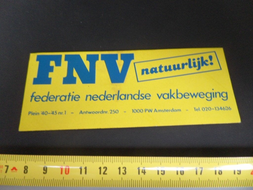 sticker FNV Natuurlijk !  Amsterdam, Verzamelen, Ophalen, Zo goed als nieuw
