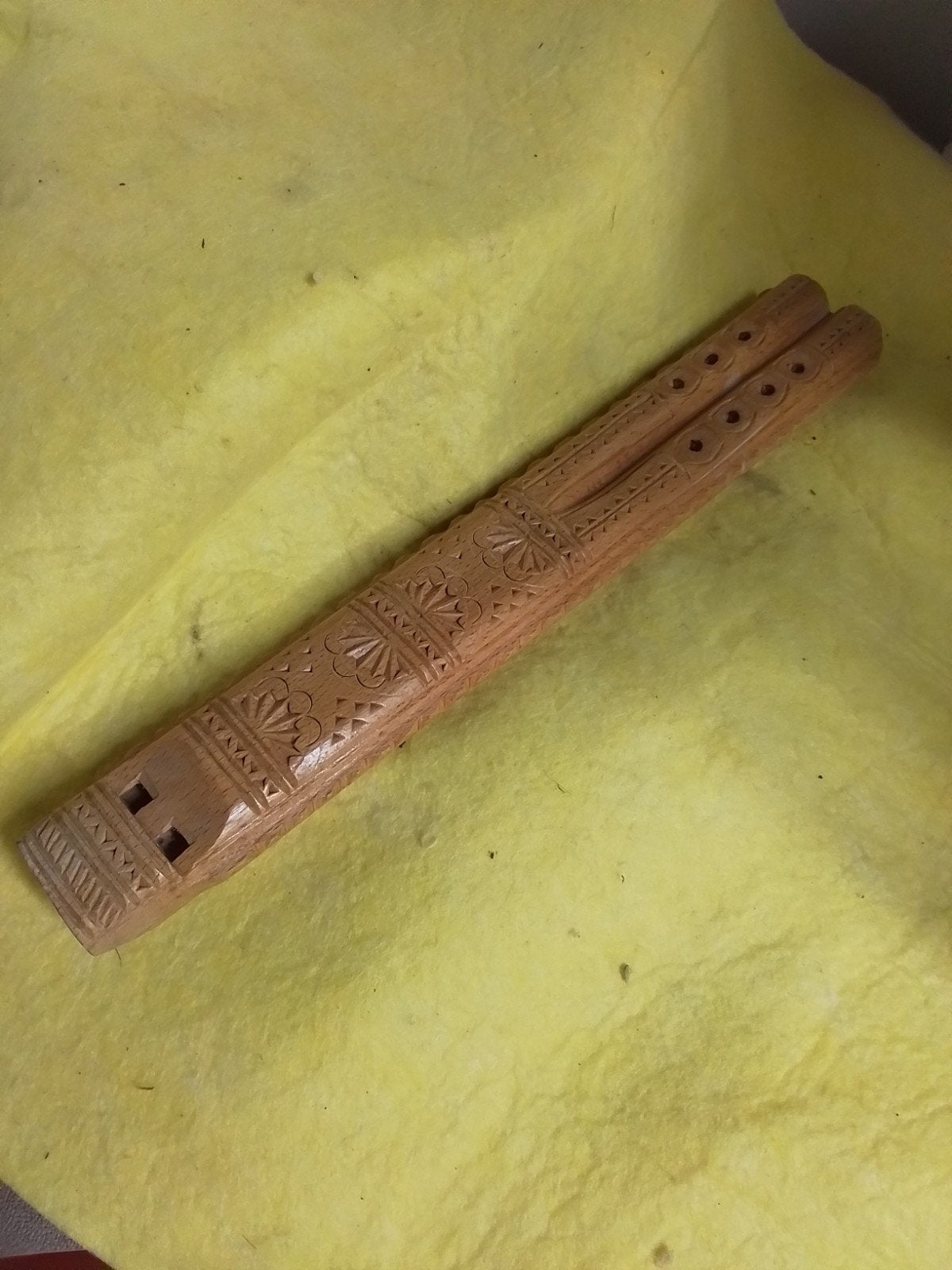 10087) mooie oude houten dubbele blokfluit lang 32cm, Ophalen of Verzenden