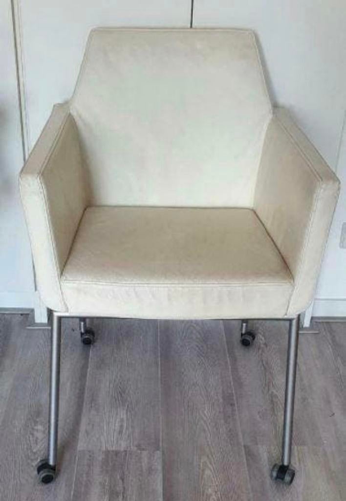 Bree New World comfortabele crème stoel op wieltjes, Huis en Inrichting, Ophalen, Wit, Zo goed als nieuw, Leer