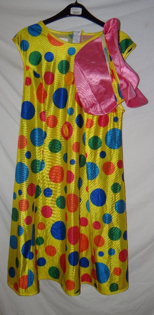 Leuke geel/rood/rood/roze (HORROR) CLOWN/PIPPO jurk + hoed, Carnaval, Maat 42/44 (L), Ophalen of Verzenden, Kleding
