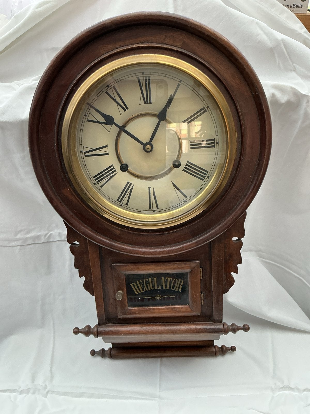 Antieke Regulator Wandklok - Hout en Messing, Ophalen