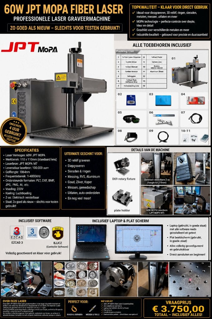 60W JPT MOPA Fiber Laser | EZCAD3 | Rotary | Laptop + Scherm, Computers en Software, Ophalen, Nieuw