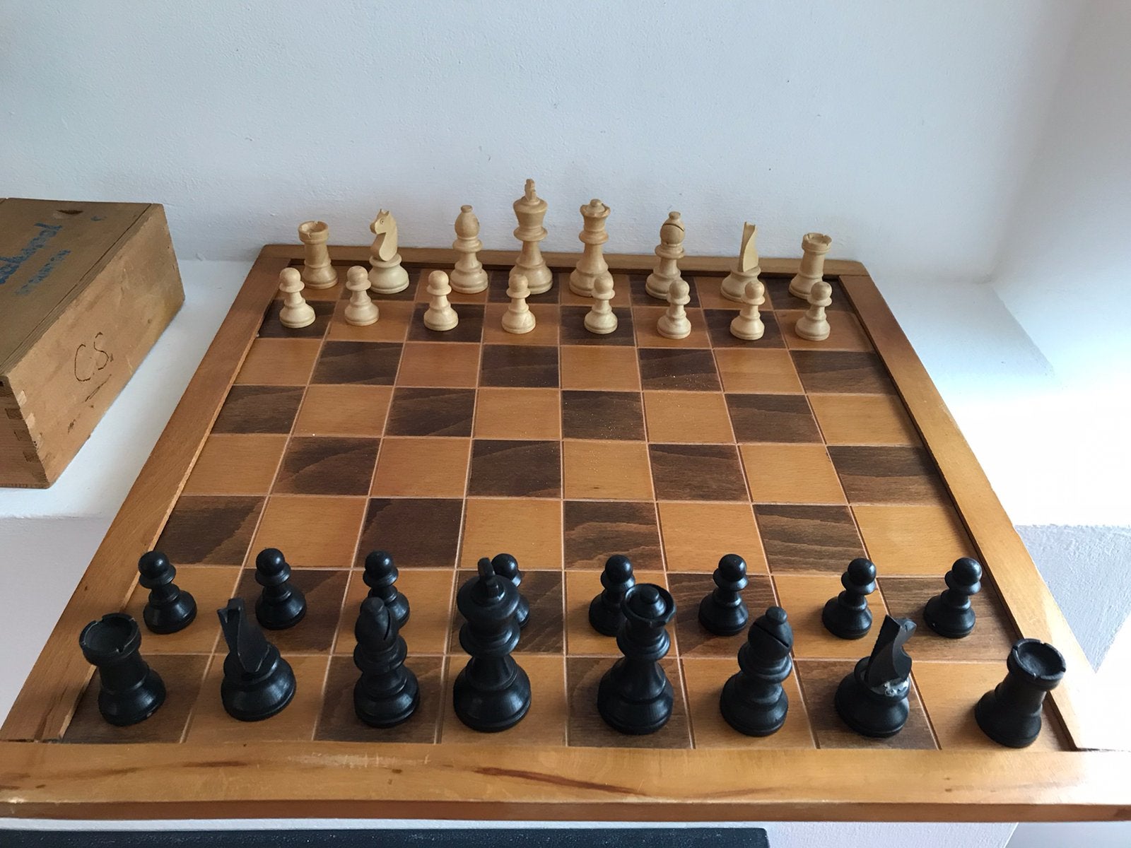 Schaakset houten bord Homas Staunton schaakstukken, Een of twee spelers, Ophalen of Verzenden, Gebruikt