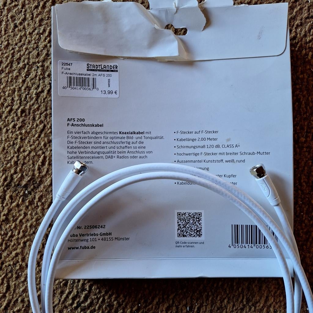 Fuba AFS 200 Coaxiale Kabel - 2 meter, Nieuw, Audio, Tv en Foto, Audiokabels en Televisiekabels, Nieuw, Coaxiale kabel, Minder dan 2 meter