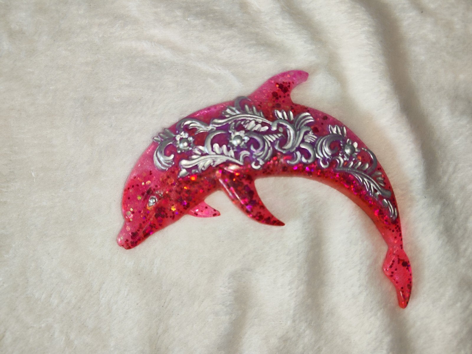 Handgemaakte roze dolfijn van epoxyhars met glitters, Ophalen of Verzenden, Nieuw