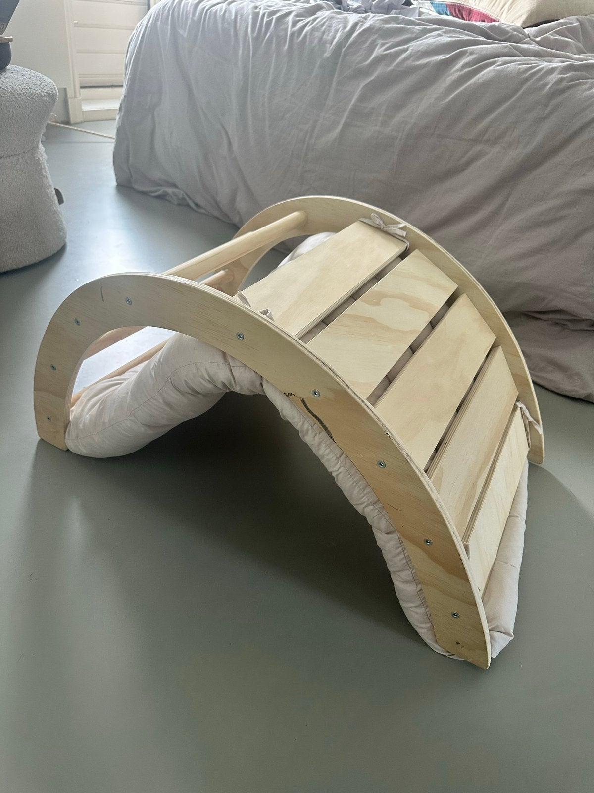 Montessori Houten Klimrek, Glijbaan & Schommelstoel 3-in-1, Ophalen of Verzenden, Gebruikt, Babygym