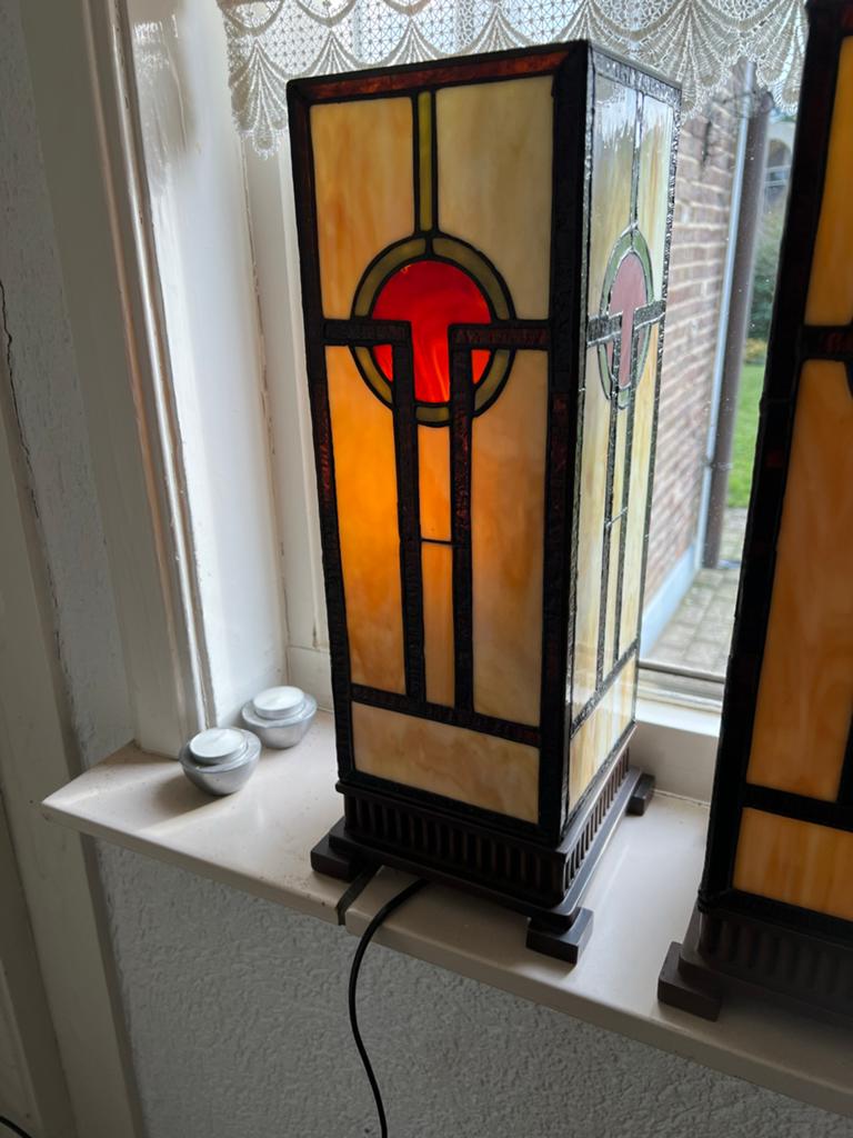 Set van 3 Tiffany-stijl glas-in-lood lampen, Ophalen, Zo goed als nieuw, Glas