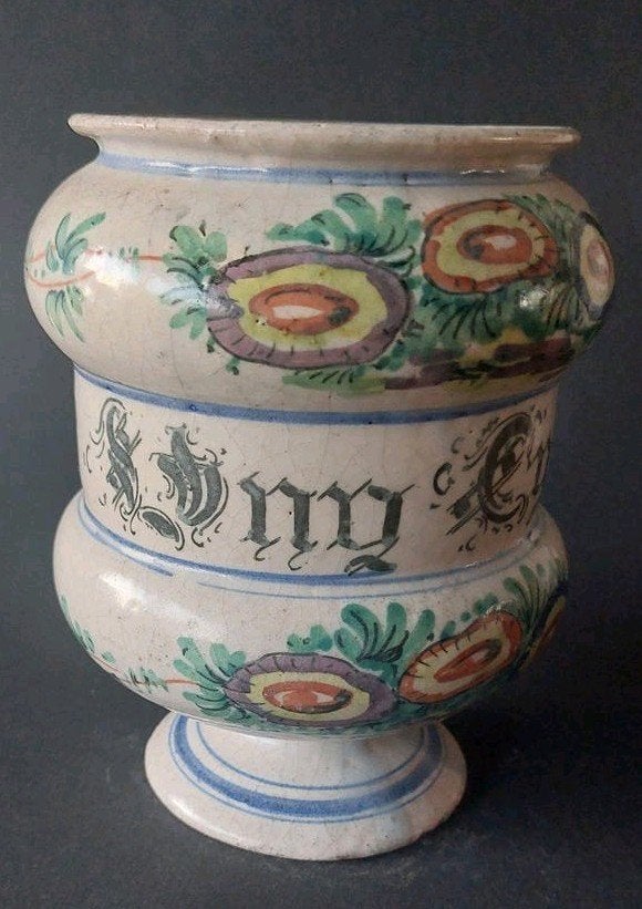 Antiek 18e eeuws majolica Apothekerspot Albarello uit Italië, Ophalen of Verzenden
