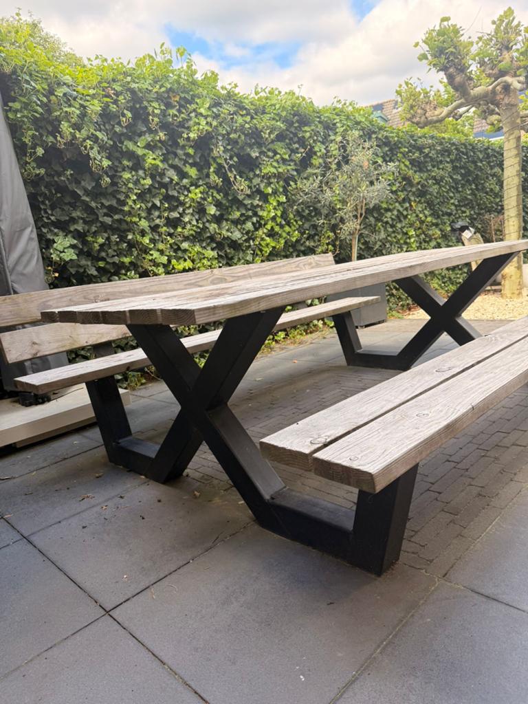 Picknicktafel met stalen X onderstellen, Ophalen of Verzenden, Nieuw, Rechthoekig