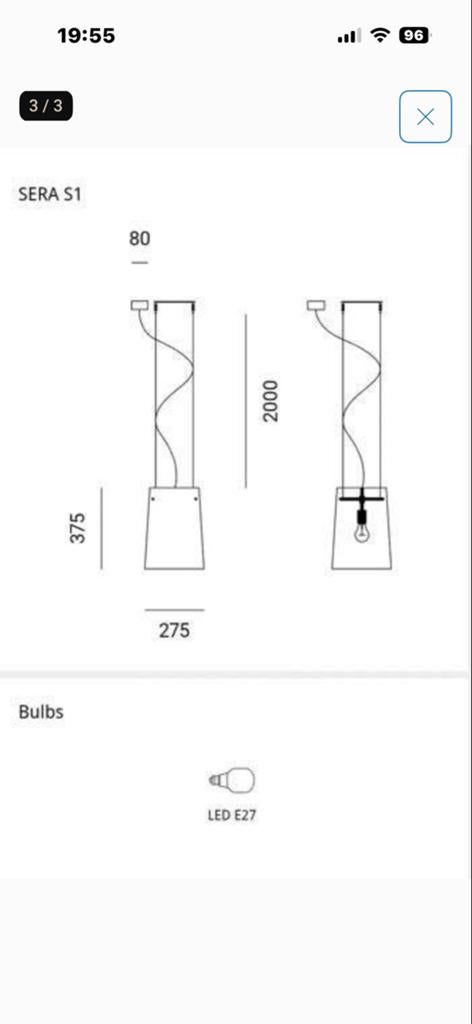 2x Prandina Sera S1 hanglamp wit glas - 38cm hoog, Ophalen of Verzenden, Gebruikt, Glas, Minder dan 50 cm