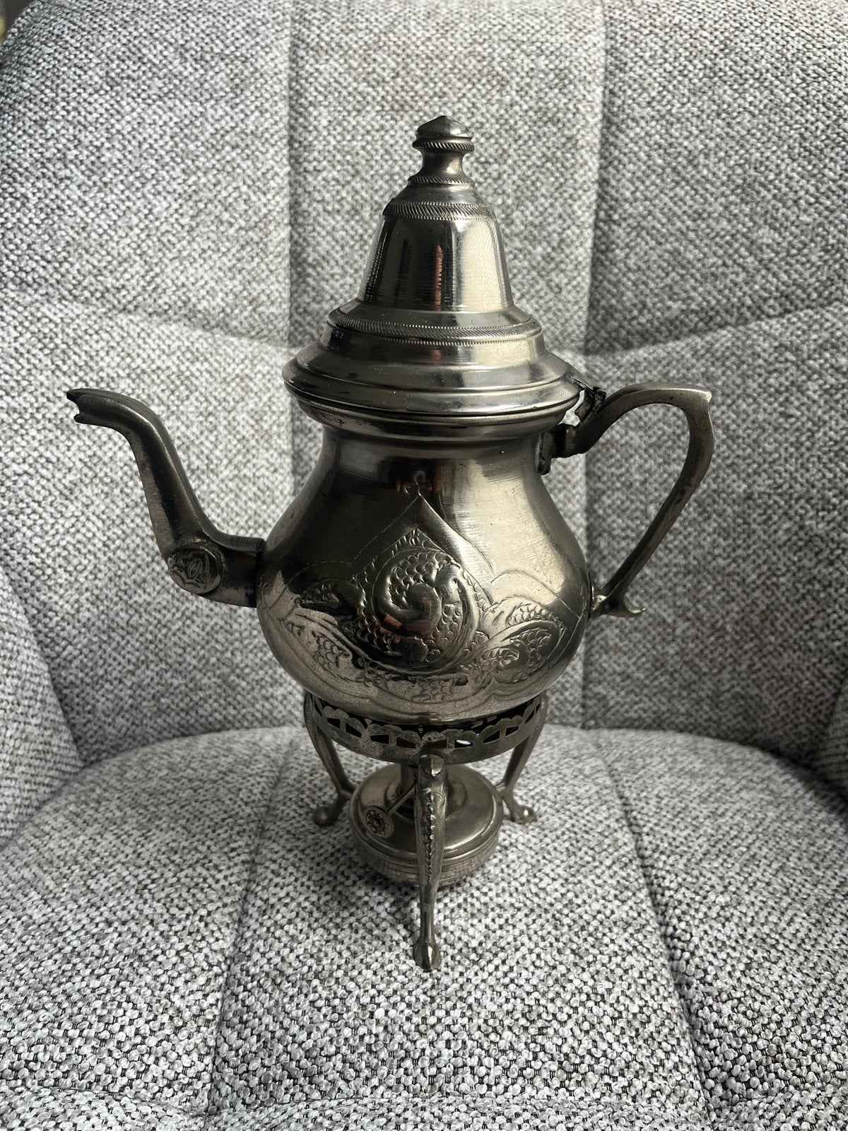 Vintage Marokkaanse Theepot met Warmer - Zilverkleurig, Ophalen of Verzenden