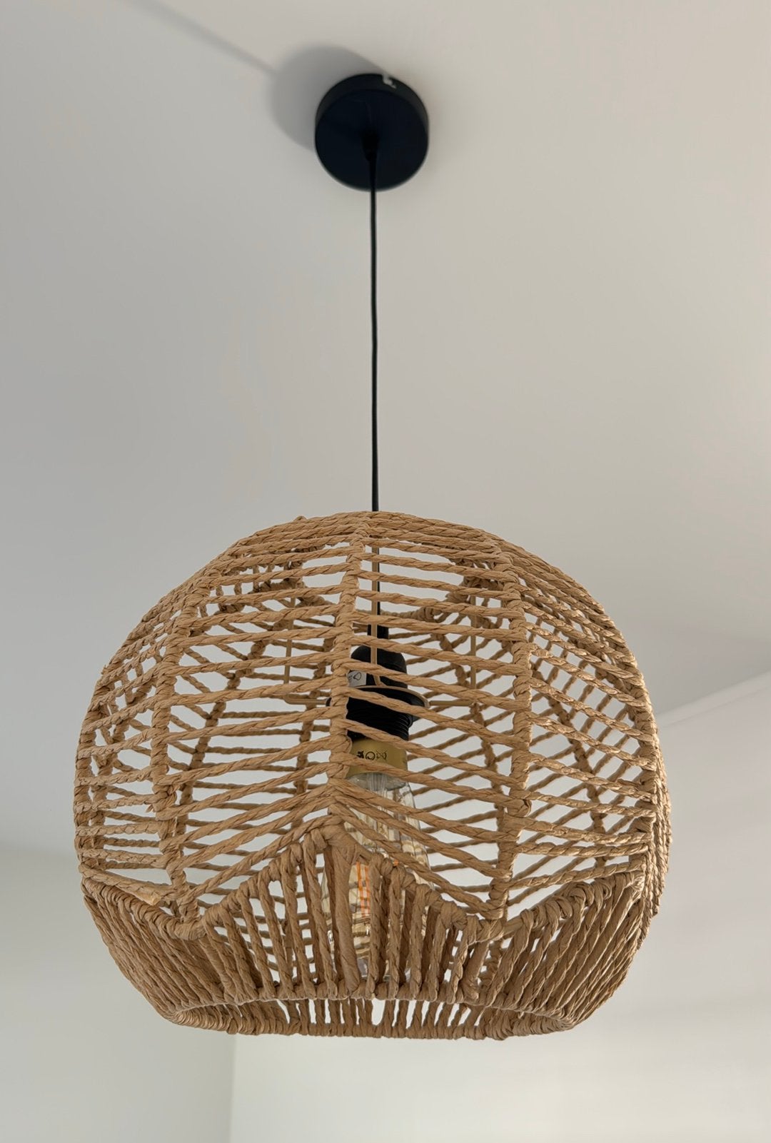 Rieten Hanglamp +-30cm, Huis en Inrichting, Ophalen, Zo goed als nieuw, E27 (groot)