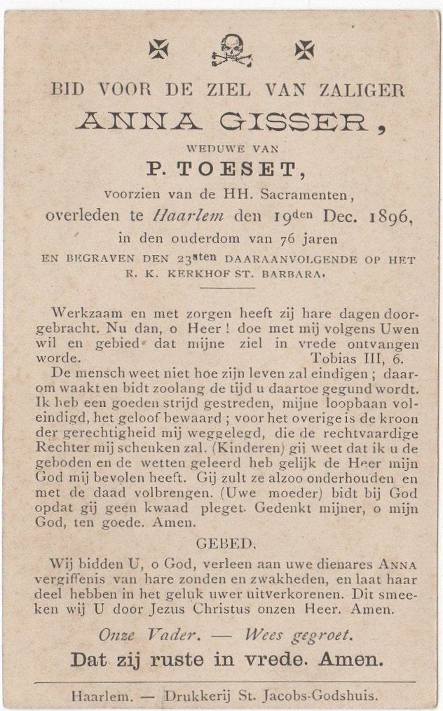 Anna Visser 1820 Haarlem + 1896 Haarlem, 76 jaar oud, Verzamelen, Verzenden