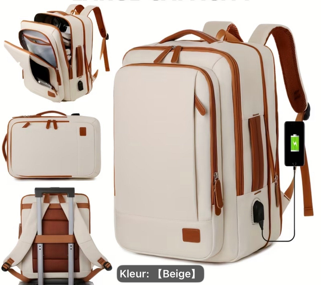 Reistas handbagage koffer, 40 tot 60 cm, 30 cm of meer, Beige, Nieuw