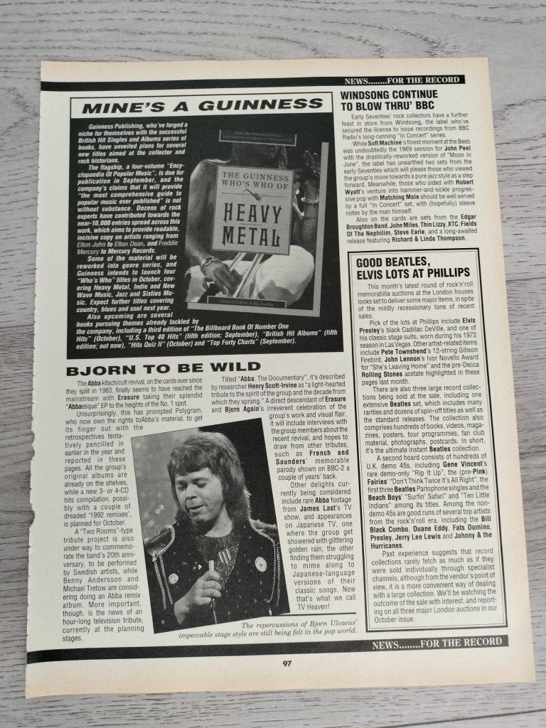 1 pagina met o.a ABBA Björn uit Record Collector UK magazine, Verzamelen, Verzenden, Gebruikt, Boek, Tijdschrift of Artikel