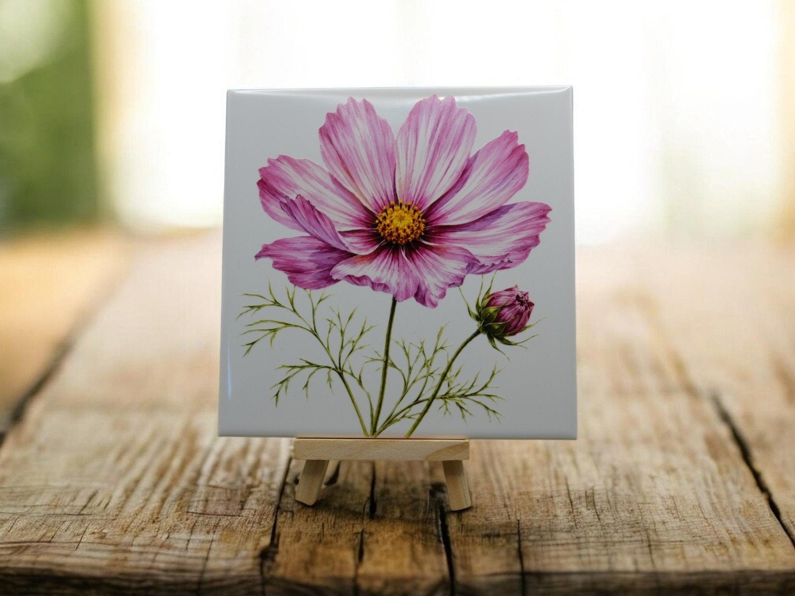 Decoratieve tegel met roze bloem - Cosmea, Ophalen of Verzenden