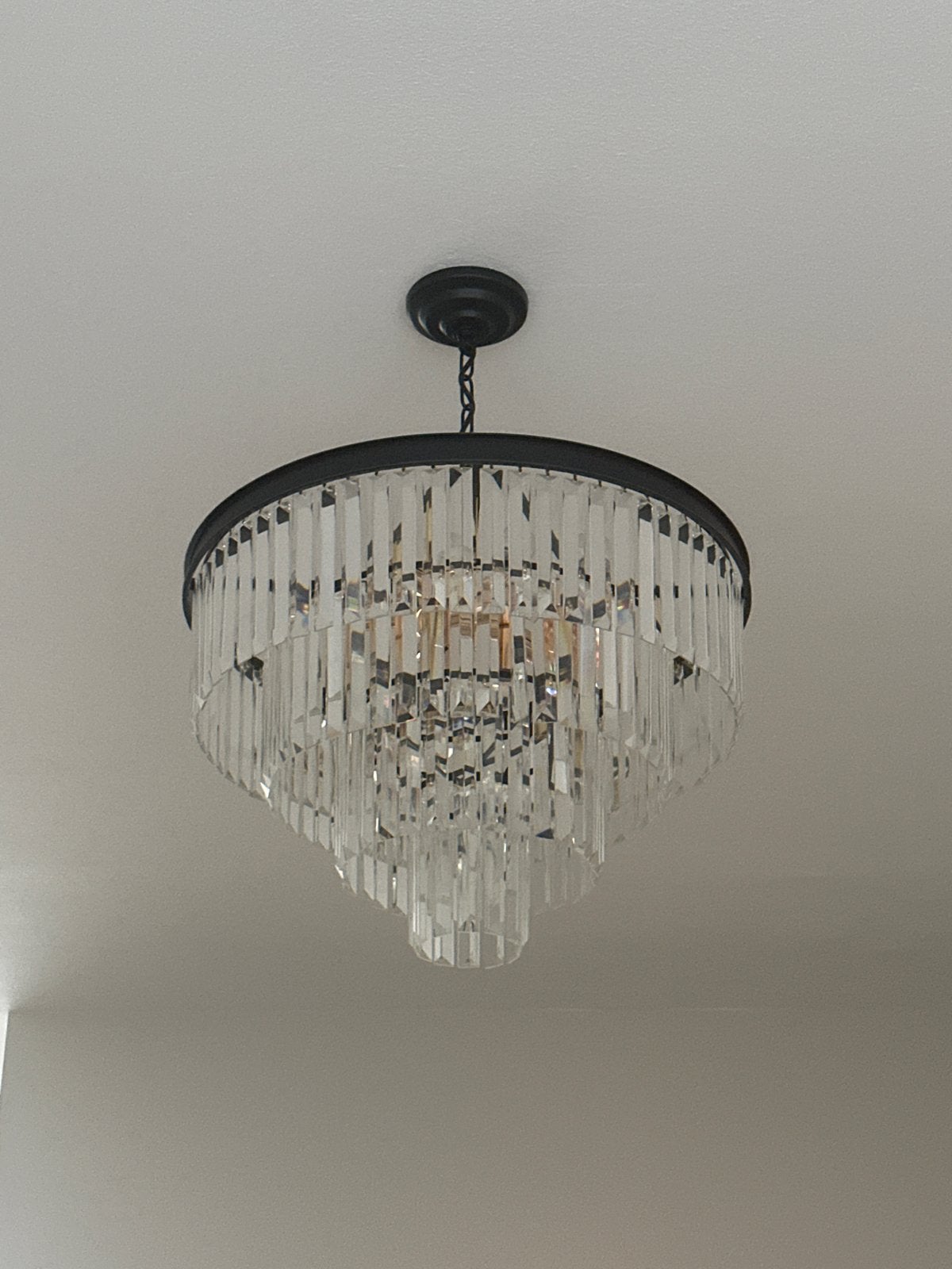 Moderne prachtige kristallen kroonluchter dia 60 cm 9lampjes, Ophalen of Verzenden, Zo goed als nieuw, Glas, E14 (klein)