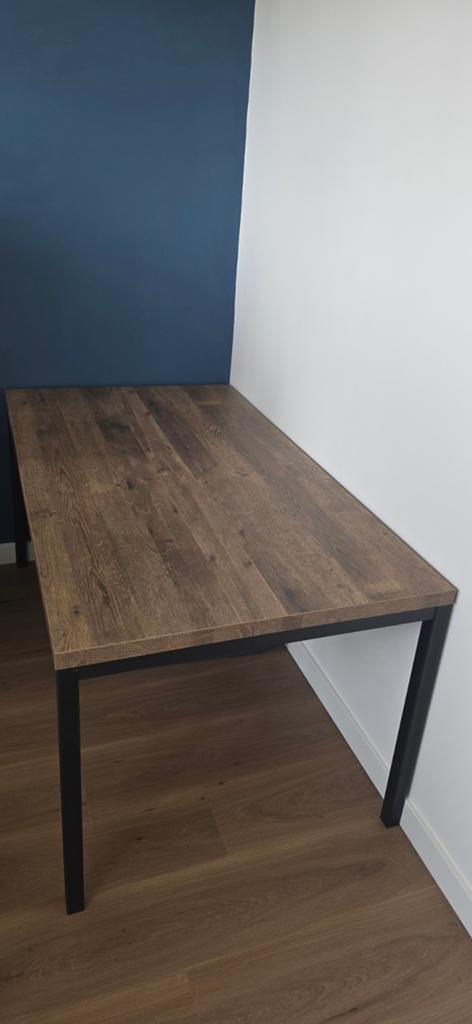 Houten eettafel met stalen frame, Ophalen, 50 tot 100 cm, Zo goed als nieuw, 150 tot 200 cm