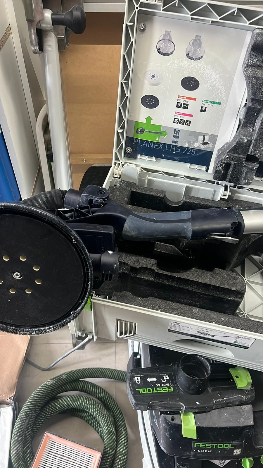 Festool planex set  Langnek lhs 2 +stofzuiger ctl36 E AC, Ophalen of Verzenden, Zo goed als nieuw, 1200 watt of meer, Excentrische schuurmachine