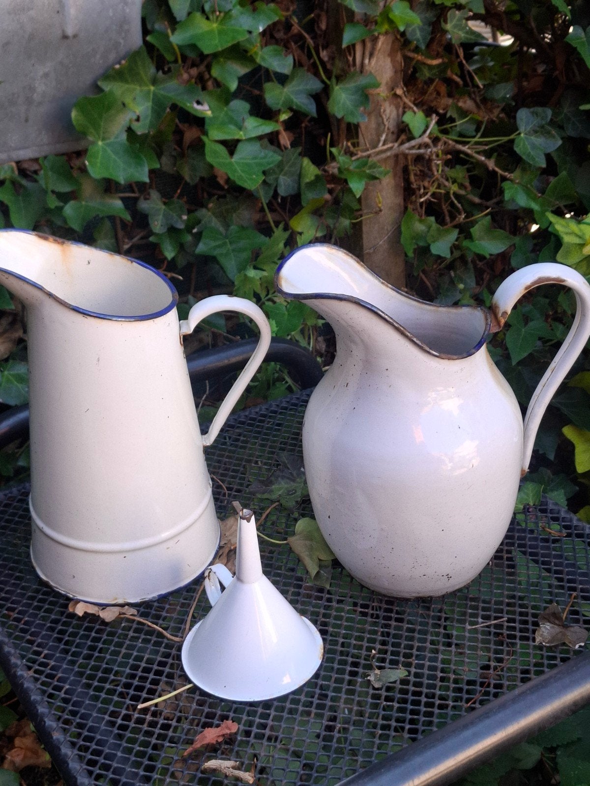 Emaille witte brocante  tuindecoratie 4 delig, Ophalen of Verzenden