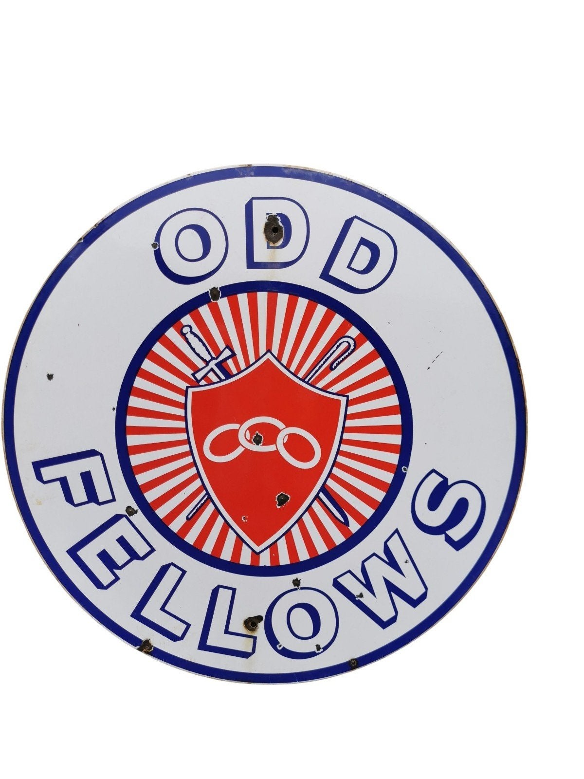 Odd Fellows reclame bord emaille(groot), Ophalen, Gebruikt, Reclamebord