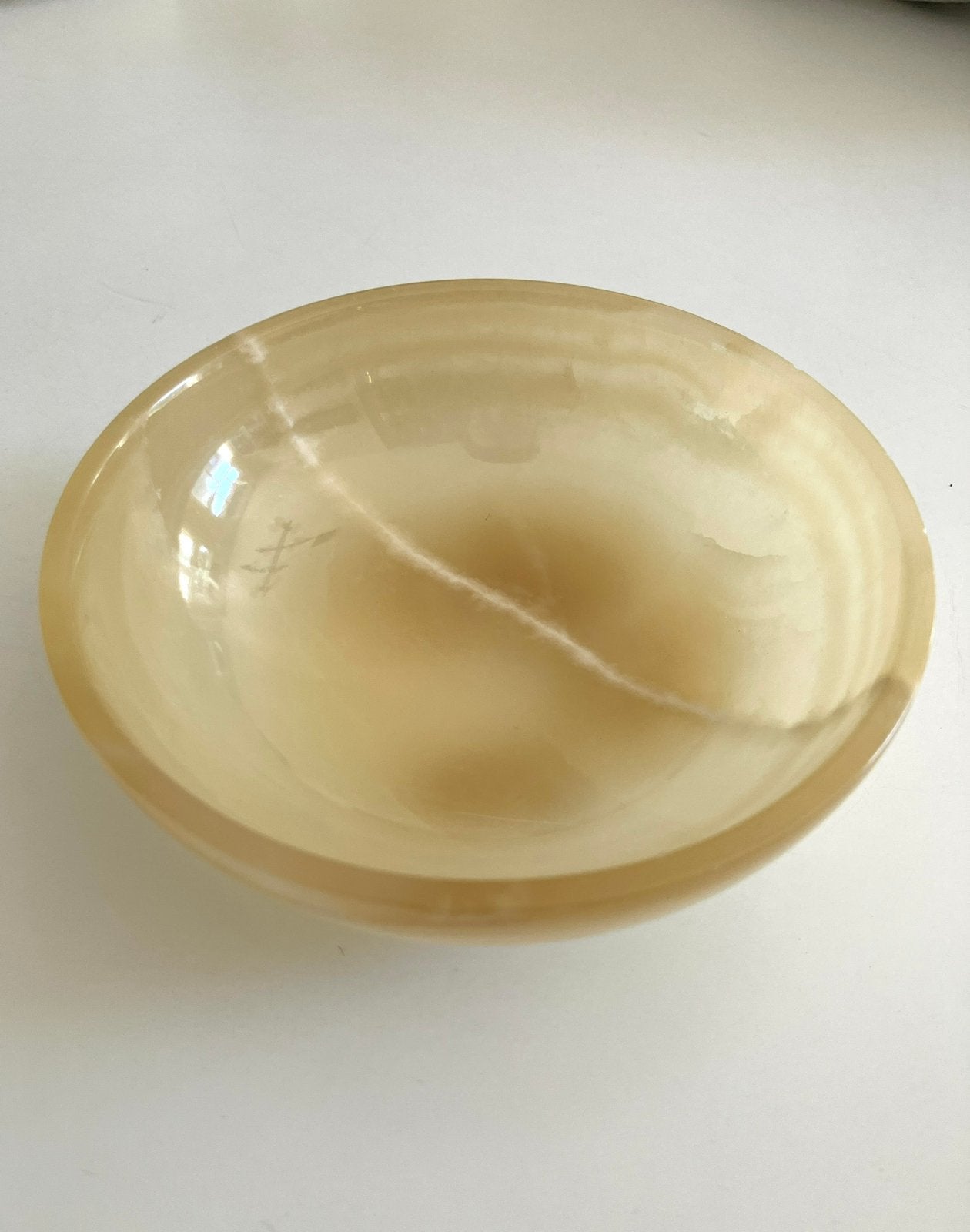 Vintage onyx steen schaaltje bakje geel marmer bohemian boho, Ophalen, Zo goed als nieuw, Rond, Steen of Aardewerk